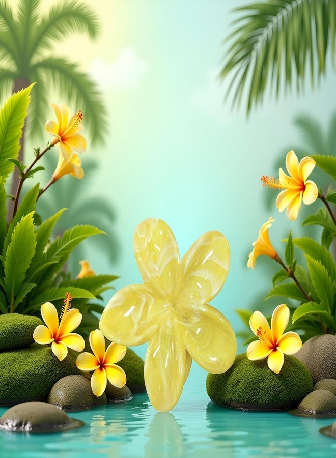 WaigN Creamy Yellow Hawaiian Flower Claw, Preppy Flower, Plumeria Clip, Hibiscus Claw for Women, Large Claws for Thick Hair, Hairs Accessories - Image 3